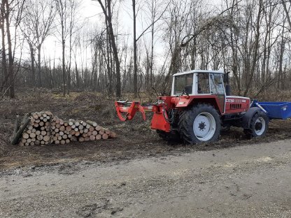 Steyr 8100A, Hochkippschaufel Göweil GHU, Rückezange Fransgard HZ2300