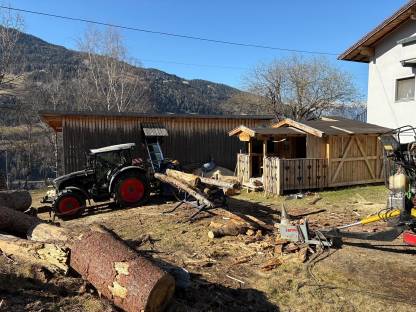 Bild 6:Brennholzaufbereitung mit mobilem Spaltautomat Tajfun RCA 480