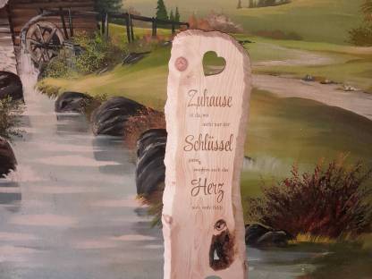 Willkommensständer, Aufstellschild aus Zirbenholz
