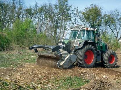 Bild 3:Rekultivierungsmaßnahmen mit Rodefräse und Forstmulcher