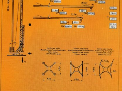 Bild 2:Baukran Potain mit Transportachsen, Turmdrehkran, Hochkran, Modell 350A