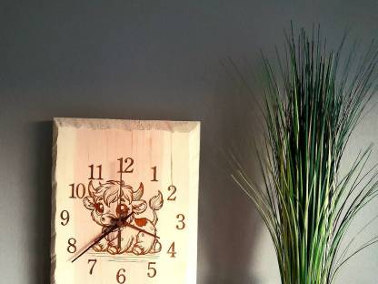 Küchenuhr, Wanduhr, Zimmeruhr aus Zirbenholz, mit Kälbchen