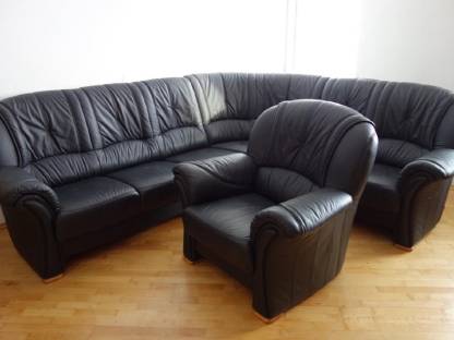 Bild 2:Ledercouch - Echtleder - Couch Sofa in L-Form inkl. Sessel