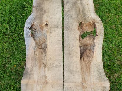 Bild 3:Ahorn Pfosten, Zirben Abschnitte, Maserknolle