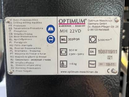Bild 6:Optimum Fräsmaschine MH22VD