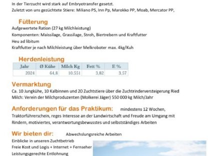Praktikumsplatz auf Fleckviehzuchtbetrieb im Innviertel