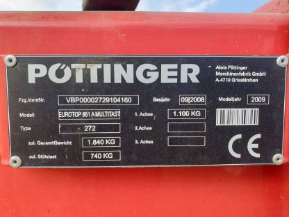 Bild 2:Pöttinger Seitenschwader 651 A Multitast