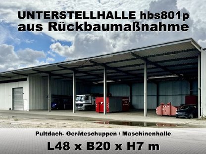 Unterstellhalle 48x20x7 m Pultdach- Stahlhalle hbs801p