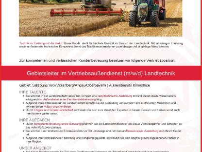 Gebietsleiter im Vertriebsaußendienst (m/w/d) Landtechnik