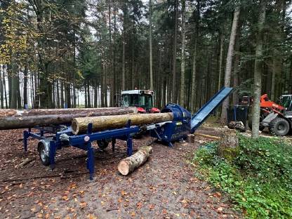 Bild 2:Lohnsägen, Lohnspalten mit Tajfun Sägespaltautomat RCA 480