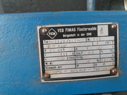 Bild 3:Notstromaggregat VEB MAN-System 6-Zylinder Diesel 75 kVA