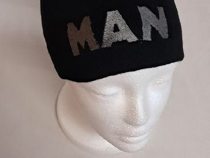 MAN Strickhaube, schwarz mit silbernem Logo, neu